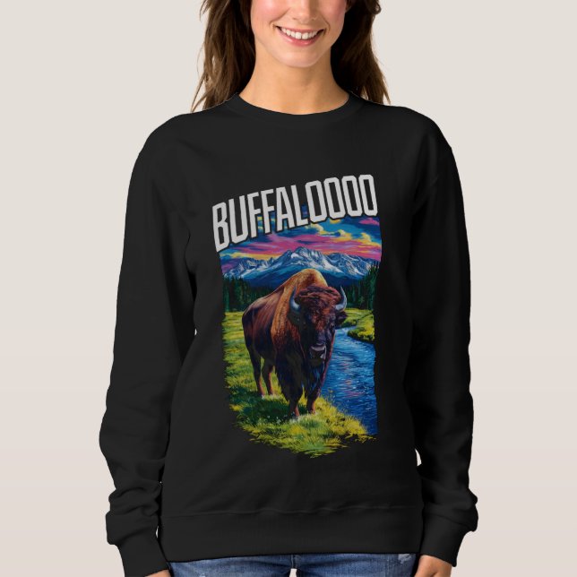 Retro Buffalo Sunset Lucky Casino Spielautomaten B Sweatshirt (Vorderseite)