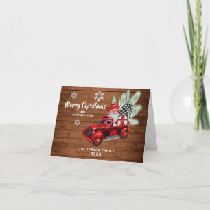 Retro Büffelroter Truck Gnome Rustikales Weihnacht Karte