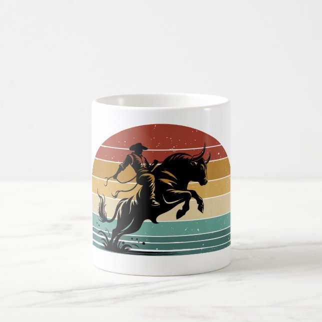 Retro Bull Riding Sunset Western Art Verwandlungstasse (Mittel)