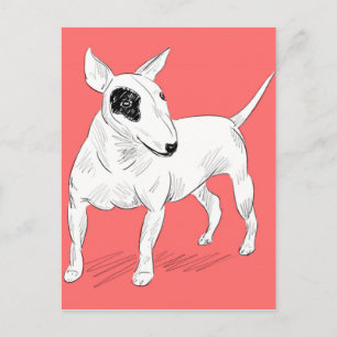 Retro Bull Terrier Doodle auf Peach Background Postkarte