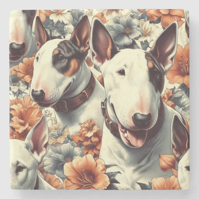 Retro Bull Terrier Nahtlose Malerei Steinuntersetzer (Vorderseite)