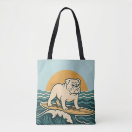 Retro Bulldog Surfer | Blaues Surf-Hund-Grafik-Str
