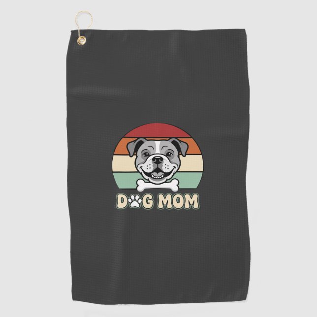 Retro Bulldogge Hundemutter Vektor Golfhandtuch (Vorderseite)