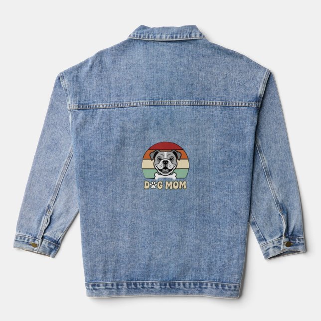 Retro Bulldogge Hundemutter Vektor Jeansjacke (Rückseite)