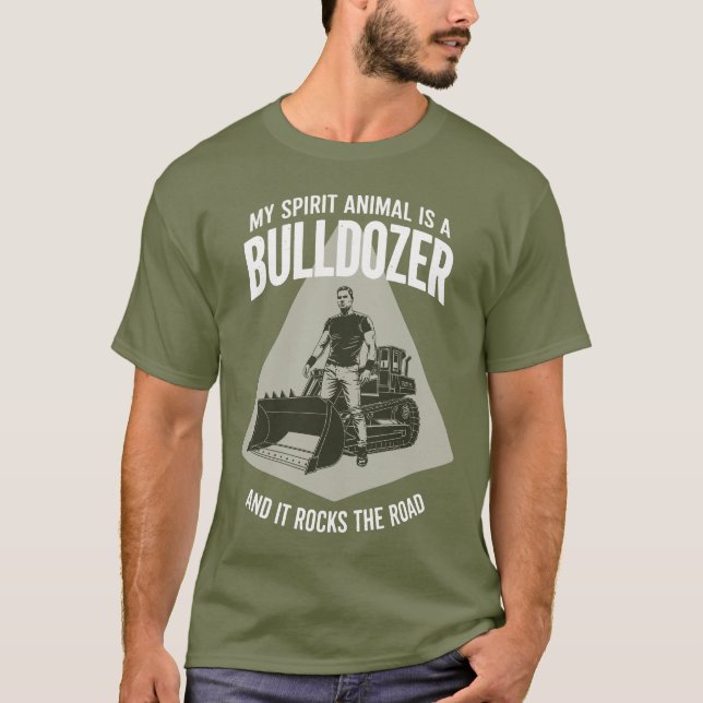 Retro Bulldozer Driver Silhouette Minimalist Green T-Shirt (Vorderseite)