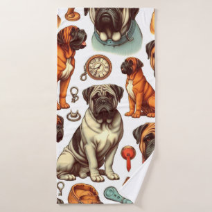 Retro Bullmastiff Nahtlos Badehandtuch