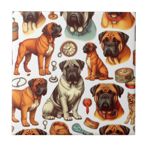 Retro Bullmastiff Nahtlos Fliese