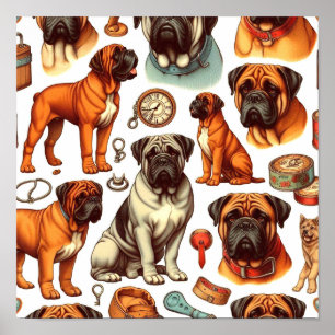 Retro Bullmastiff Nahtlos Poster