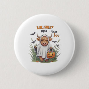 Retro Bullsheet Halloween Kuh Ghost Moo I Gemein B Button