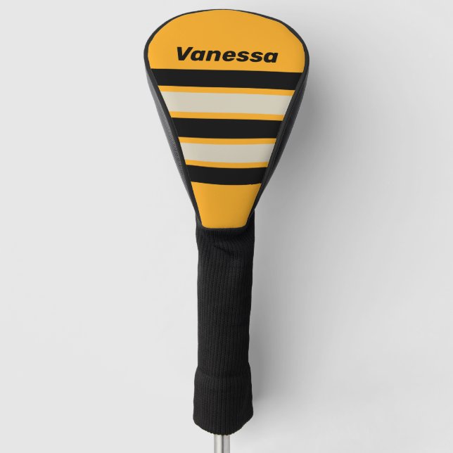 Retro Bumblebee Buzz Across Striping with Name Golf Headcover (Vorderseite)