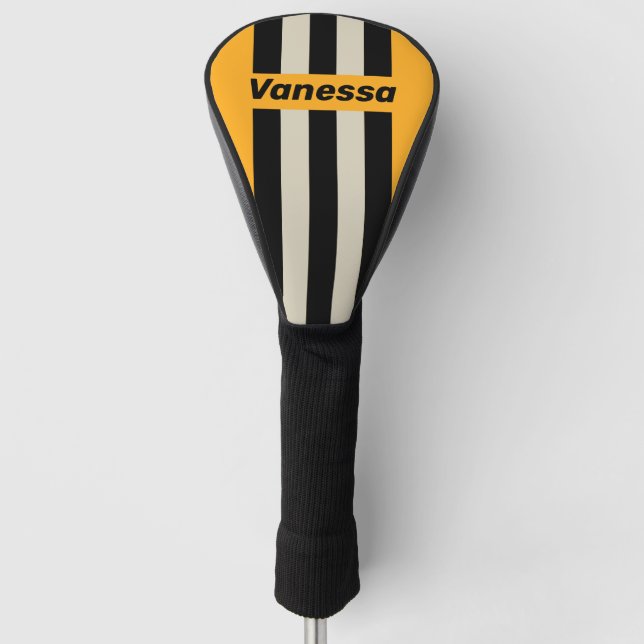 Retro Bumblebee Buzz Pin Stripes with Name Golf Headcover (Vorderseite)
