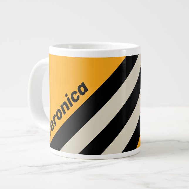 Retro Bumblebee Buzz Stripes with Name Jumbo-Tasse (Vorderseite Links)