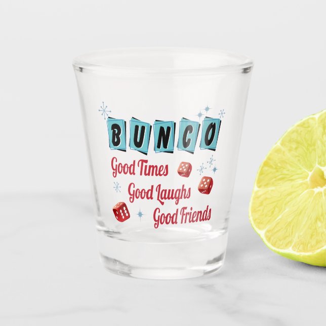Retro Bunco Party Friends Schnapsglas (Vorderseite)