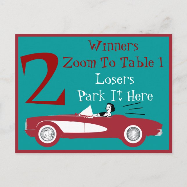 Retro Bunco Red Convertible Table Card #2 Postkarte (Vorderseite)