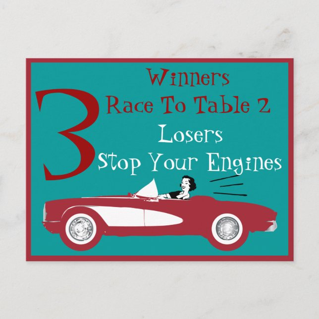 Retro Bunco Red Convertible Table Card #3 Postkarte (Vorderseite)