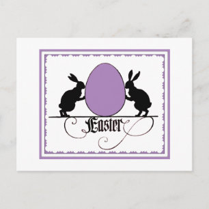 Retro Bunnies und Lila Ostereier Silhouette Postkarte