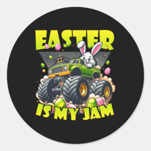 Retro Bunny Ostern ist mein Jam Monster Truck Off- Runder Aufkleber
