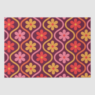 Retro-bunte Blumen auf vintage-Ogee-Muster Seidenpapier