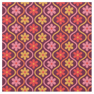 Retro-bunte Blumen auf Vintage-Ogee-Muster Stoff