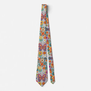 Retro-bunte Blumenmuster. Hellgrauer Hintergrund Krawatte