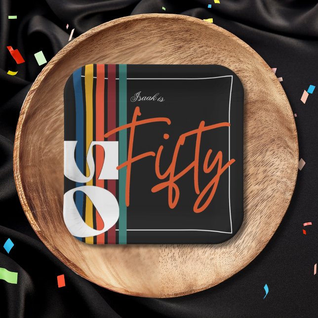 Retro-bunte gestreifte Fifty-Birthday-Party-Chic Pappteller (Von Creator hochgeladen)