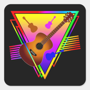 Retro-bunte Gitarre Quadratischer Aufkleber