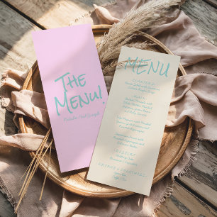 Retro-bunte handgeschriebene Pastell-Hochzeitsmenü Menükarte