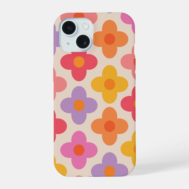 Retro-bunte Hippie-Mod-Blumenmuster  iPhone 15 Hülle (Rückseite)