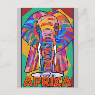 Retro Bunter Elefant Reise Afrika Postkarte