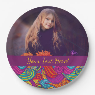 Retro bunter Juwel-Ton-Wirbles Wellen-Muster Pappteller