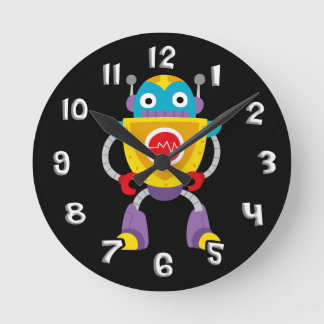 Retro bunter Kinderroboter Runde Wanduhr