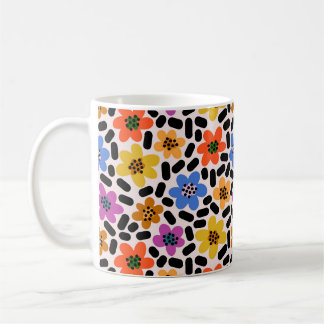 Retro-bunter Memphis-Stil Blumenmuster Kaffeetasse