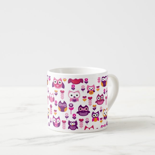 Retro buntes Eulenvogelmuster Espressotasse (Vorderseite Rechts)