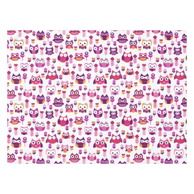 Retro buntes Eulenvogelmuster Tischdecke (Vorderseite (Horizontal))