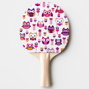 Retro buntes Eulenvogelmuster Tischtennis Schläger