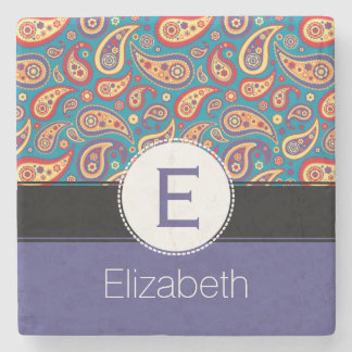Retro buntes Paisley-Monogramm-und Namensmuster Steinuntersetzer