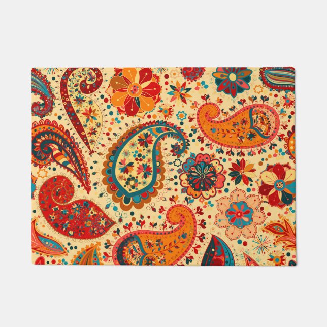 Retro buntes schönes Boho Bohemisches Paisley Fußmatte (Vorderseite)