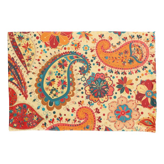 Retro buntes schönes Boho Bohemisches Paisley Kissenbezug (Vorderseite)