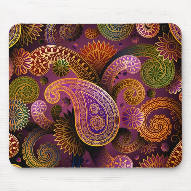 Retro buntes schönes Boho Bohemisches Paisley Mousepad (Vorne)