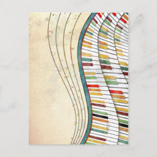Retro Buntes Welligen Klavier Postkarte