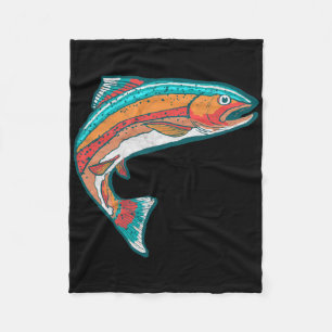 Retro-Buntfarben-Forelle-Fischerei-Retro-Fisch-Gra Fleecedecke