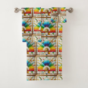 Retro-Buntglas-Regenbogen Mid-Century-Modern Badhandtuch Set