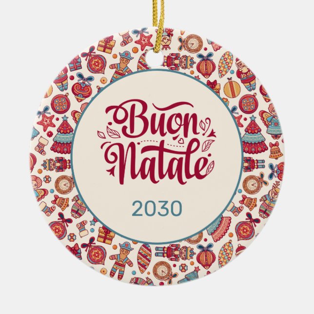 Retro Buon Natale Personalisiert Keramik Ornament (Vorne)