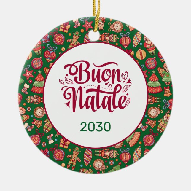Retro Buon Natale Personalisiert Keramik Ornament (Vorne)
