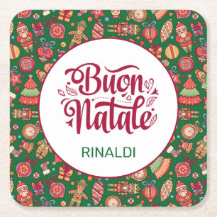 Retro Buon Natale Personalisiert Rechteckiger Pappuntersetzer