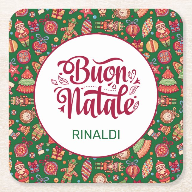 Retro Buon Natale Personalisiert Rechteckiger Pappuntersetzer (Vorderseite)