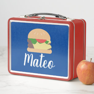 Retro-Burger Blau Rote Kinder Name Metall-Lunchbox Metall Brotdose