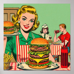 Retro Burger-Comicen Poster