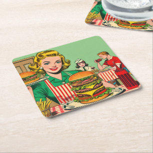 Retro Burger-Comicen Rechteckiger Pappuntersetzer