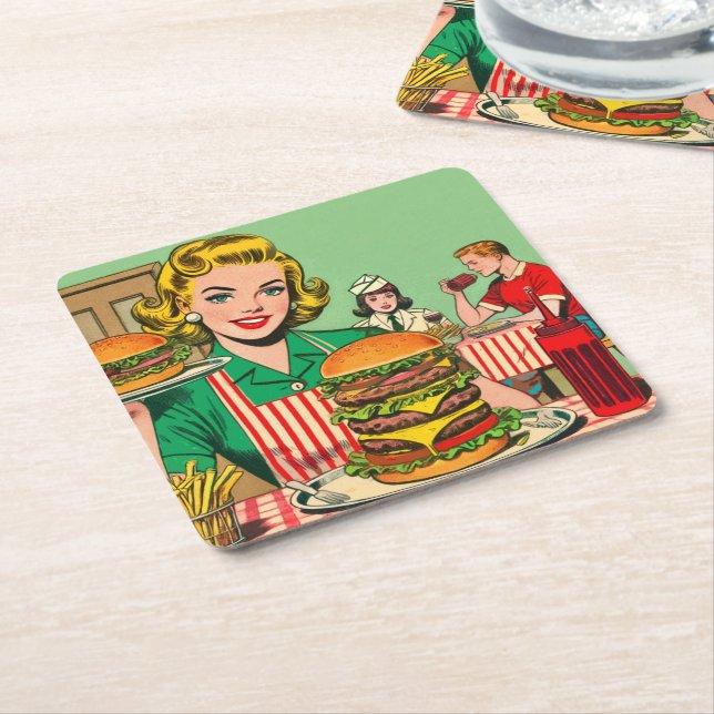Retro Burger-Comicen Rechteckiger Pappuntersetzer (angewinkelt)
